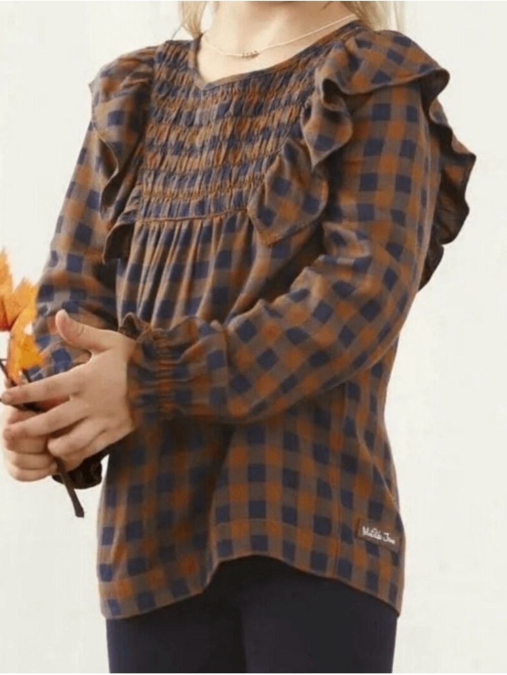 Matilda Jane Just Imagine Silvi Navy Gold Buffalo Plaid Smocked Top 2T